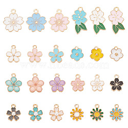 120Pcs 24 Style Alloy Enamel Charms, Hibiscus/Sakura Flower, Mixed Color, 13~24.5x11.5~17.5x1.5~3mm, Hole: 1.5~2mm, 5pcs/style(ENAM-SC0003-33)