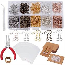 DIY Earring Making Finding Kit, Including Iron Jump Rings & Earring Hooks, Plastic Ear Nuts, Cardboard Paper, OPP Cellophane Bags, Brass Rings, Pliers, Mixed Color, 1153Pcs/set(DIY-SZ0007-85)