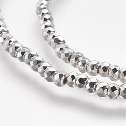 Non-magnetic Synthetic Hematite Beads Strands, Grade A, Faceted, Rondelle, Platinum Plated, 3x2mm, Hole: 1mm, about 184pcs/strand, 15.7 inch(G-P218-25-S)