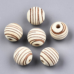 Painted Natural Wood Beads, Laser Engraved Pattern, Round with Zebra-Stripe, Light Yellow, 15.5~16.5x15mm, Hole: 4mm(X-WOOD-T021-54B-12)