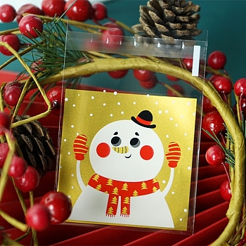 Self-Adhesive OPP Cellophane Bag, Christmas Theme, Bakeware Accessoires, for Mini Cake, Cupcake, Cookie Packing, Square, Snowman Pattern, 70x70mm, Unilateral Thickness: 0.101mm, about 100pcs/bag