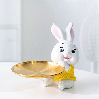 Easter Resin Rabbit Tray Display Decoration, for Porch Key Storage Home Living Room Desktop Office Ornaments, Yellow, 140x180mm