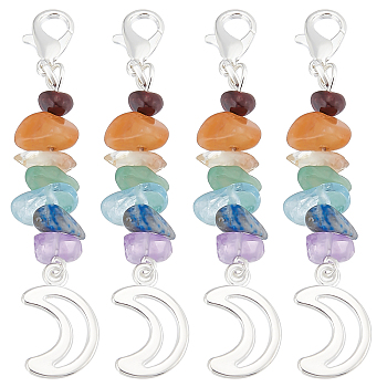 20Pcs Chakra Theme Natural Gemstone Pendant Decorations, with Alloy Lobster Claw Clasps, Moon Pendant, 5.85cm