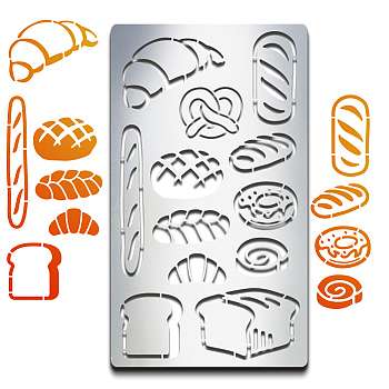 BBQ Daily Theme Custom Stainless Steel Metal Stencils, for DIY Scrapbooking/Photo Album, Decorative Embossing, Matte Stainless Steel Color, Food Pattern, 177x101x0.5mm