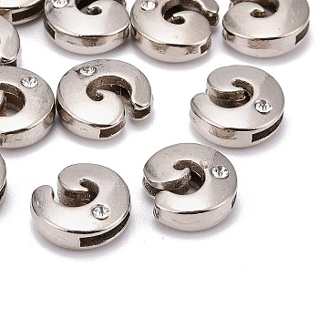 Letter Slider Beads for Watch Band Bracelet Making, Platinum Plated Alloy Crystal Rhinestone Slide Charms, Cadmium Free & Nickel Free & Lead Free, Letter.G, 11~13x9~11.5x4~5mm, Hole: 7.5~8x1mm