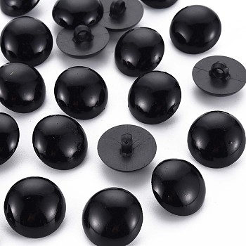 1-Hole Plastic Buttons, Half Round, Black, 22x13mm, Hole: 3mm