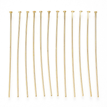 Brass Flat Head Pins, Long-Lasting Plated, Real Gold Plated, Nickel Free, Real 18K Gold Plated, 55x0.7mm, head: 2mm, 238pcs/bag.