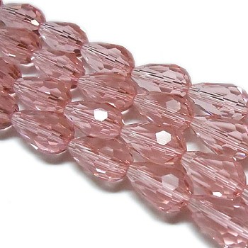 Glass Beads Strands, Faceted, Drop, Indian Red, 12x8mm, Hole: 1mm, about 56~58pcs/strand, 25~27 inch