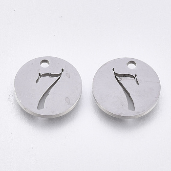 201 Stainless Steel Charms, Flat Round with Number, Num.7, 12mm