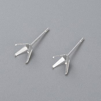 304 Stainless Steel Prong Earring Settings, Stud Earring Findings, Silver, Tray: 6x6mm, Pin: 0.8mm