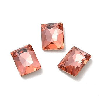 Glass Rhinestone Cabochons, Point Back & Back Plated, Faceted, Rectangle, Padparadscha, 8x6x2.8mm