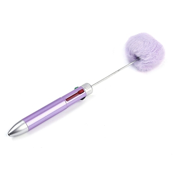 Plastic Ball-Point Pen, Iron Beadable Pen, with Pom Pom Ball, for DIY Personalized Pen, Lilac, 184~185x12.5mm