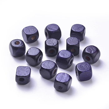 Dyed Natural Wood Beads, Cube, Nice for Children's Day Necklace Making, Lead Free, Purple, 10mm, Hole: 3.5mm, about 2200pcs/1000g
