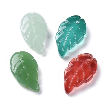 Baking Paint Imitation Jade Glass Pendants, Leaf, Mixed Color, 18x10x2.9mm, Hole: 1.2mm