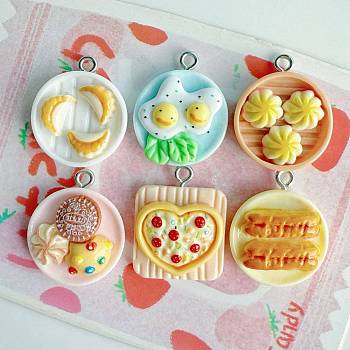 Opaque Resin Pendants, Simulated Tradition Dim Sum, with Platinum Tone Iron Loop, Mixed Shapes, Mixed Color, 22.5x18.5x7.5mm, Hole: 2mm