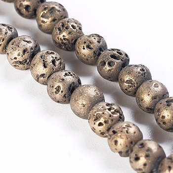 Vacuum Plating Electroplated Natural Lava Rock Bead Strands, Dyed, Round, Antique Bronze Plated, 4.5~5mm, Hole: 1mm, about 91pcs/strand, 15.3 inch(39cm)