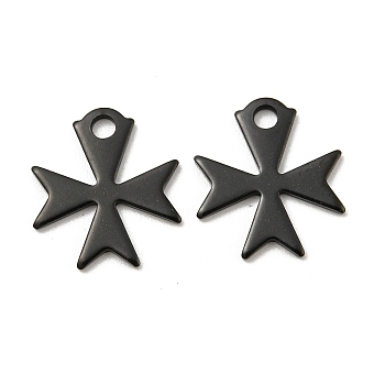 Ion Plating(IP) 304 Stainless Steel Charms, Cross, Black, 14.4x13x1mm, Hole: 2mm.