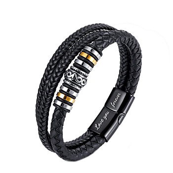 Multi-Layer Braided Leather Cord Bracelets, with Alloy Magnetic Buckles, Multi-color, 8-1/4 inch(21cm)