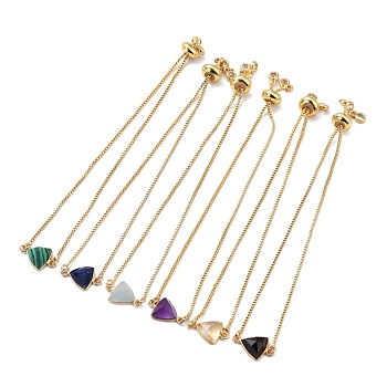 Natural & Synthetic Mixed Gemstone Link Slider Bracelets, with Real 18K Gold Plated Brass Box Chain, Faceted, Triangle, Inner Diameter: 0.31~2.87 inch(8~73mm)