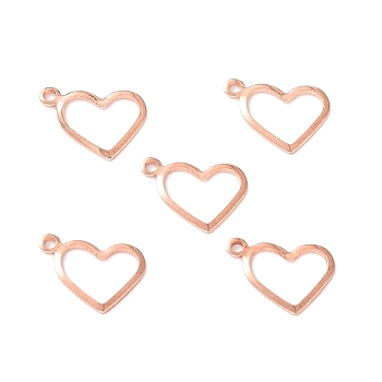 304 Stainless Steel Charms, Stamping Blank Tag, Heart, Rose Gold, 10x13.7x1mm, Hole: 1mm