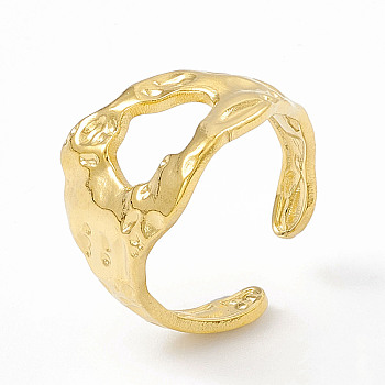 Ion Plating(IP) 304 Stainless Steel Wide Hollow Open Cuff Ring for Women, Real 18K Gold Plated, Inner Diameter: 17mm