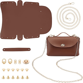 DIY Imitation Leather Sew on Women's Crossbody Handbag Making Kits, including Fabric, Curb Chain Strap, Clasp, Screw, Turn Lock, Screwdriver, Coconut Brown, Finished Product: 12x2x4cm