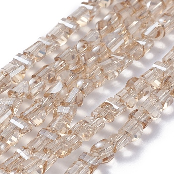 Electroplate Glass Beads Strands, Faceted, Pearl Lusted Plated, Half Round, Tan, 4x4x3mm, Hole: 0.8mm, about 148pcs/strand, 19.69 inch(50cm)