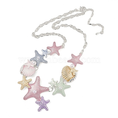 Summer Beach Alloy Colorful Enamel Starfish & Shell Bib Necklaces(NJEW-B113-06)-3