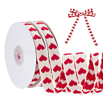 2Roll Valentine's Day Polycotton(Polyester Cotton) Ribbon, Embroidery Heart Ribbon, Red, 5/8 inch(15mm), 10 yards/roll(OCOR-HY0001-52)
