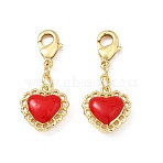 Heart Brass Enamel Pendant Decorations, with Lobster Claw Clasps, Rack Plating, Long-Lasting Plated, Cadmium Free & Lead Free, Golden, Red, 31mm(KK-B198-05G)