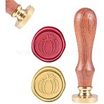 DIY Scrapbook, Brass Wax Seal Stamp and Wood Handle Sets, Pumpkin, Golden, 8.9x2.5cm, Stamps: 25x14.5mm(AJEW-WH0100-069)