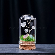 Natural Quartz Crystal Display Decorations, Miniature Plants, with Glass Cloche Bell Jar Terrarium and Cork Base, Tree, 30x57mm(G-PW0004-25A)