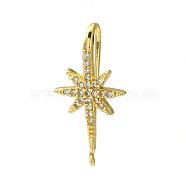 Rack Plating Brass Pave Cubic Zirconia Earring Hooks, Ear Wire, Lead Free & Cadmium Free, Star, Real 18K Gold Plated, 22.5~23x12mm, Hole: 1.2mm, 18 Gauge, Pin: 1mm(KK-O143-21G)