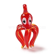 Handmade Lampwork Pendants, Octopus Charms, FireBrick, 49x26x26.5mm, Hole: 3mm(LAMP-R001-05A)