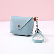 Solid Color Clutch Bag PU Leather Handbag Mini Key Wallet Keychai, with Coin Purse Buckle Purse, Light Blue, 10x7x4cm(PW-WG40011-02)