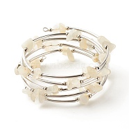 5-Loop Natural Moonstone Chip Beaded Wrap Bracelets for Women, Steel Memory Wire Bracelets, Platinum, Inner Diameter: 2-1/8 inch(5.45cm)(BJEW-JB01517-08)