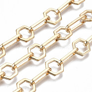 Alloy Chains, Hexagon Link Chains, Long-Lasting Plated, Unwelded, Cadmium Free & Nickel Free & Lead Free, Light Gold, Hexagon: 14x15.5x2mm, Oval: 22x8x2mm(LCHA-T001-06LG-NR)