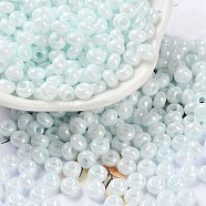 Glass Seed Beads, Opaque Colours Luster, Round, Azure, 5~5.5x3~3.5mm, Hole: 1.5~1.6mm, about 3488pcs/pound(SEED-L011-03A-09)