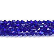 Transparent Electroplate Glass Beads Strands, AB Color Plated, Faceted, Bicone, Dark Blue, 6x6mm, Hole: 1mm, about 45~47pcs/strand, 9.65~9.84 inch(24.5~25cm)(EGLA-A039-T6mm-L06)