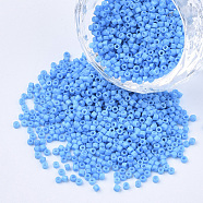Baking Paint Cylinder Seed Beads, Uniform Size, Deep Sky Blue, 1.5~2x1~2mm, Hole: 0.8mm, about 4000pcs/bag, about 50g/bag(SEED-Q036-02A-D02)