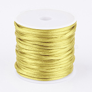 Nylon Cord, Satin Rattail Cord, for Beading Jewelry Making, Chinese Knotting, Champagne Yellow, 2mm, about 10.93 yards(10m)/roll(NWIR-L006-2mm-26)