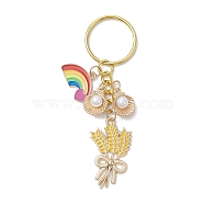 Alloy Enamel Keychain, with Plastic Beads & Iron Findings, Wheat, Rainbow, Shell Shape, Mixed Color, 85mm(KEYC-JKC00791)