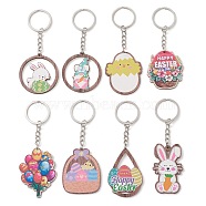 8Pcs 8 Styles Easter Wooden Keychains, with Iron Split Key Rings, Mixed Shapes, Mixed Color, 10.2~11.1cm, 1pc/style(KEYC-JKC00719)