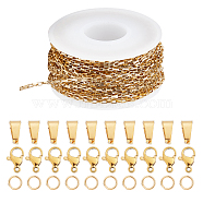 DIY Chain Bracelet Necklace Making Kits, Including 304 Stainless Steel Box Chains/Venetian Chains & Lobster Claw Clasps & Snap on Bails, Golden, Chain: 10m/bag(DIY-SC0020-21G)