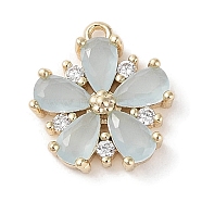 Brass Micro Pave Cubic Zirconia Charms, Real 18K Gold Plated, Flower, Light Blue, 13x11.5x3mm, Hole: 1mm(KK-G491-26G-04)