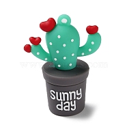 PVC Plastic Big Pendants, Cactus with Word Sunny Day Charm, Medium Aquamarine, 53x40x24.5mm, Hole: 3mm(KY-P017-B01)