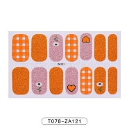 Fruit Floral Leopard Print Full Wrap Nail Polish Stickers, Self-Adhesive Glitter Powder Nail Decal Strips, with Free Manicure Buffer Files, Orange Red, 25x8.5~15mm, 14pcs/sheet(MRMJ-T078-ZA121)