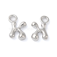 Brass Charms, Real Platinum Plated, Letter K, 12x8x2.5mm, hole: 2.5mm(KK-P234-13P-K)