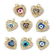 Brass Micro Pave Clear Cubic Zirconia Pendants, with Resin and Jump Rings, Lead Free & Cadmium Free, Heart with Eye, Real 18K Gold Plated, Mixed Color, 21x19.5x4.5mm, Hole: 4mm(KK-I692-03G)
