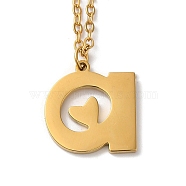 304 Stainless Steel Pendant Necklaces, Letter, Letter A, 15.75 inch(40cm), Pendant: 15x14.5x1.5mm(NJEW-H036-02G-A)